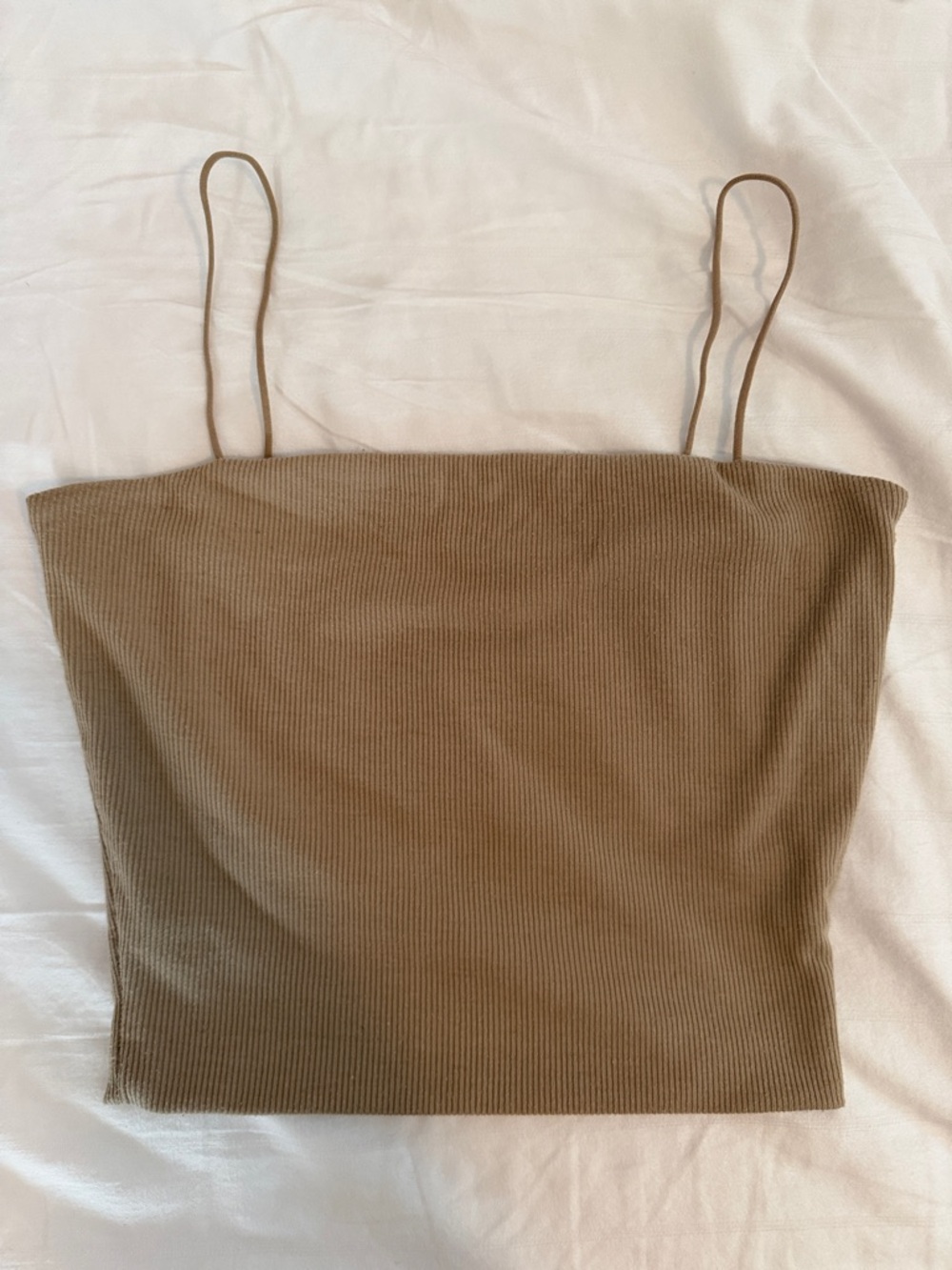 Women's Ribbed Spaghetti Strap Crop Top - Brown